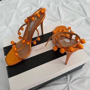 Aquazzura Cha Cha Cha Metallic Leather Sandals Orange size 40